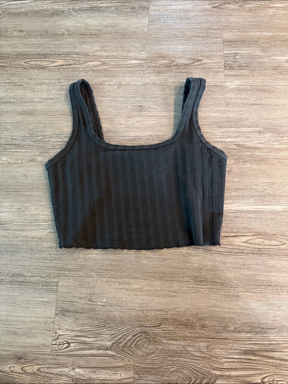 aerie Black Ribbed Square-Neck Crop Tank